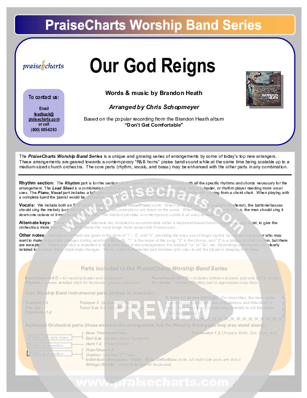 Our God Reigns Cover Sheet (Brandon Heath)