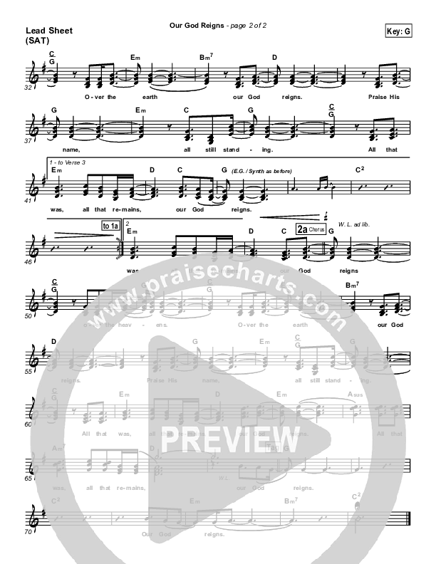 Our God Reigns Lead Sheet (Brandon Heath)