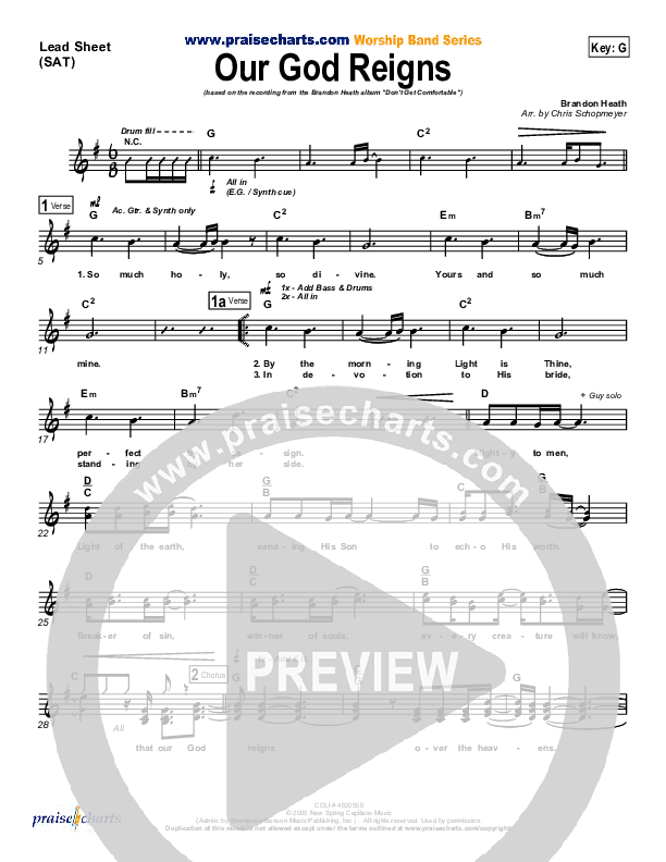 Our God Reigns Lead Sheet (SAT) (Brandon Heath)