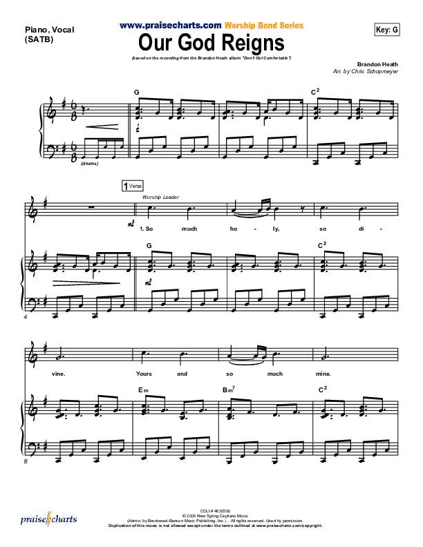 Our God Reigns Piano/Vocal (Brandon Heath)