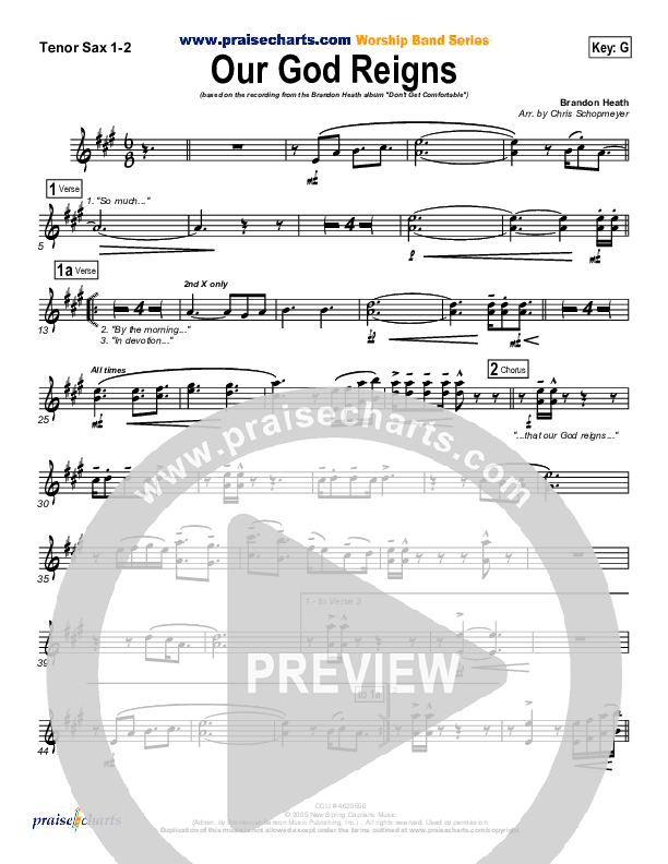 Our God Reigns Tenor Sax 1/2 (Brandon Heath)