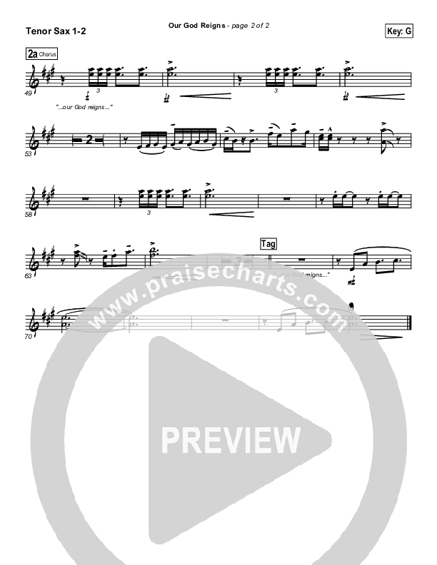 Our God Reigns Tenor Sax 1/2 (Brandon Heath)