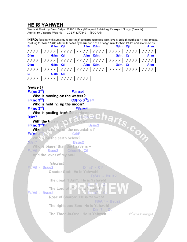 He is Yahweh Chords & Lyrics (Dean Salyn)