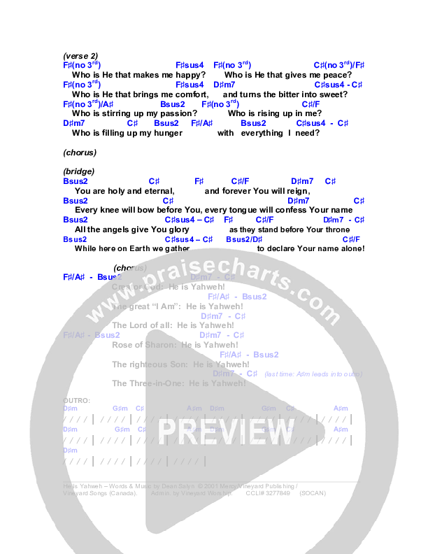 He is Yahweh Chords & Lyrics (Dean Salyn)