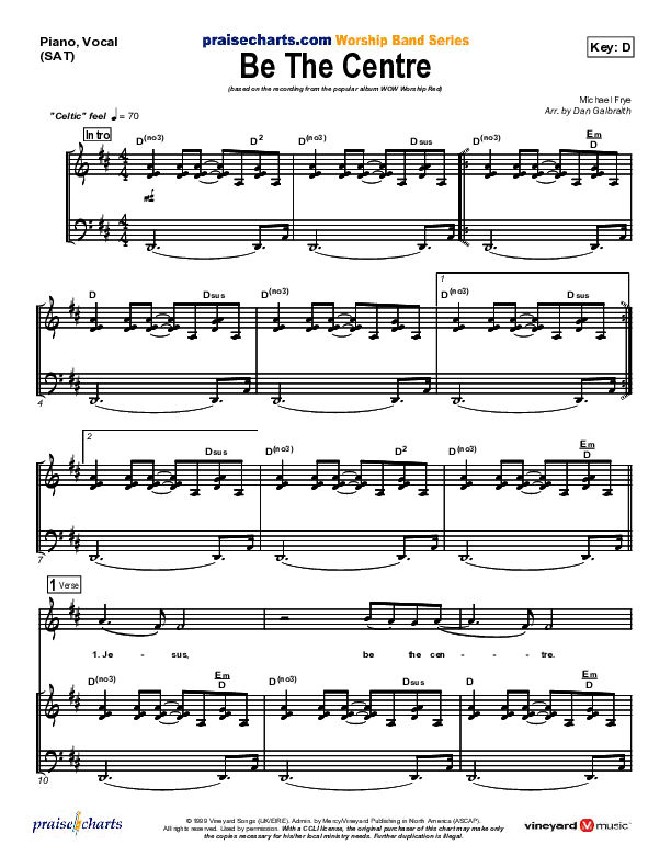 Be The Centre Piano/Vocal (SATB) (Vineyard UK)