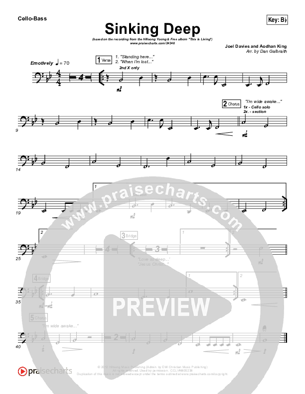 Sinking Deep Cello/Bass (Hillsong Young & Free)