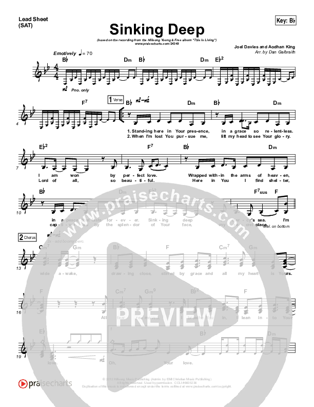 Sinking Deep Lead Sheet (SAT) (Hillsong Young & Free)