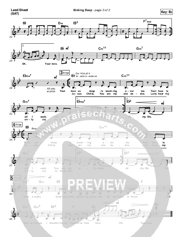 Sinking Deep Lead Sheet (SAT) (Hillsong Young & Free)