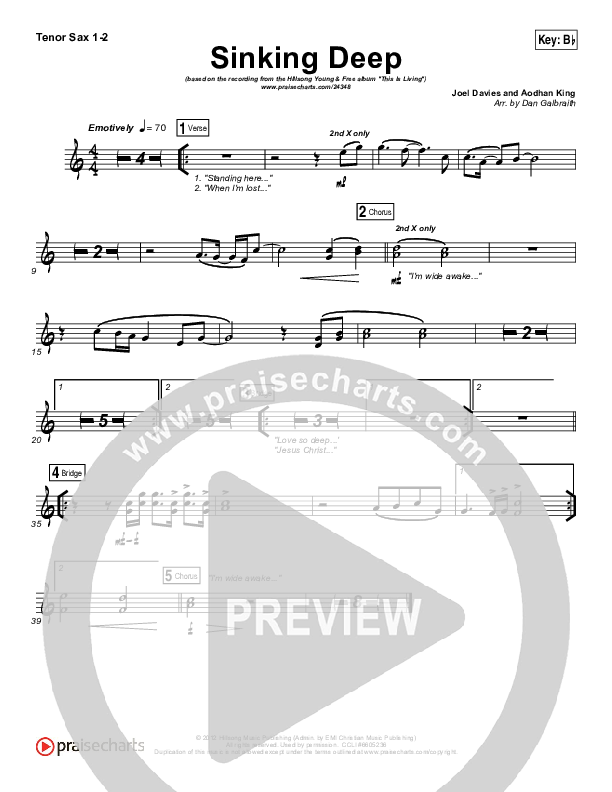 Sinking Deep Tenor Sax 1/2 (Hillsong Young & Free)
