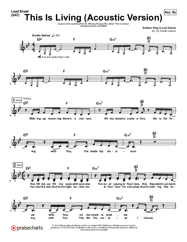This Is Living  (Acoustic) Lead Sheet (Hillsong Young & Free)