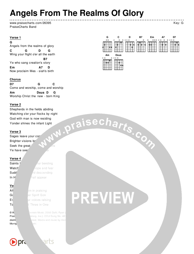 Angels From The Realms Of Glory Chords & Lyrics (Traditional Carol)