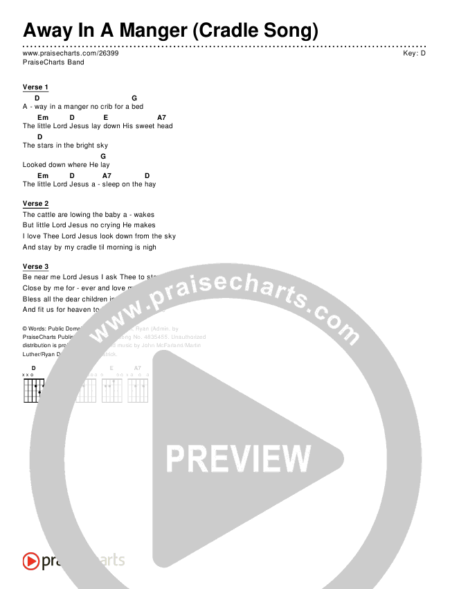 Away In A Manger (Cradle Song) Chords & Lyrics (Traditional Carol)