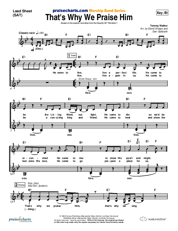 That's Why We Praise Him Lead Sheet (Tommy Walker)