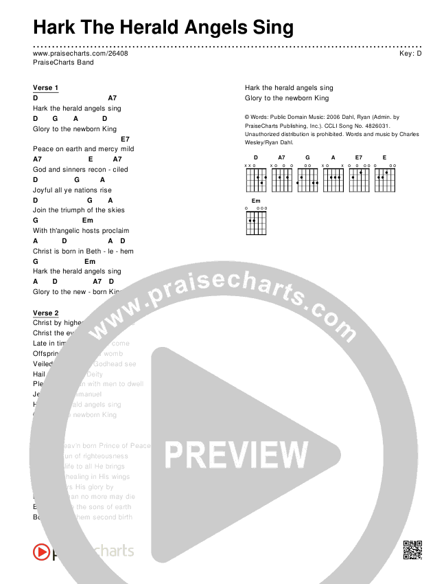Hark The Herald Angels Sing Chords & Lyrics (Traditional Carol)