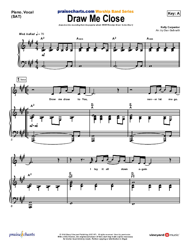 Draw Me Close Piano/Vocal (SAT) (Andy Park)