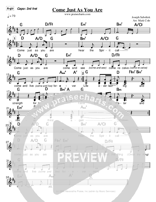 Come Just As You Are Acoustic Guitar (Maranatha Praise Band)