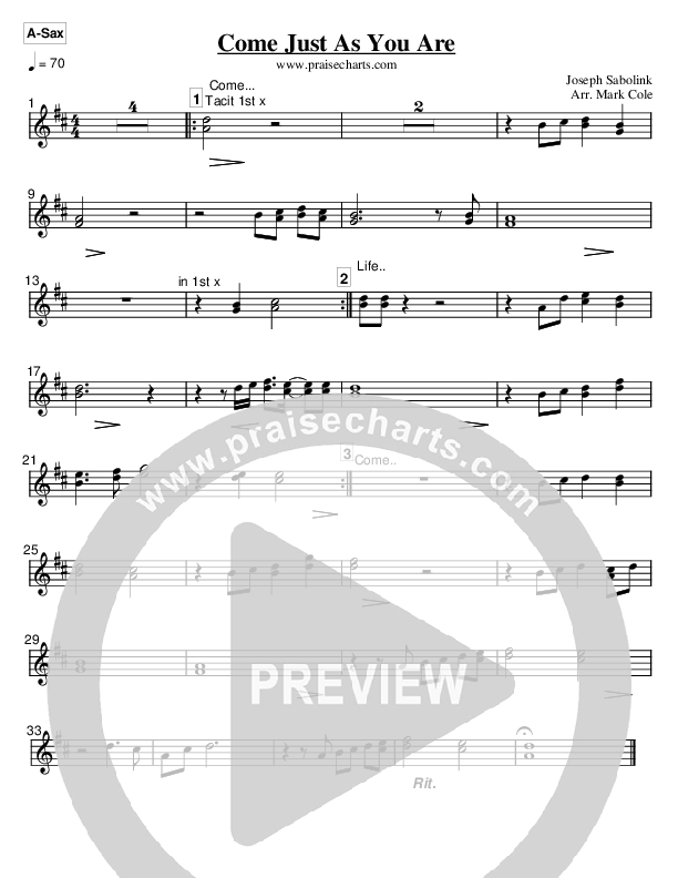 Come Just As You Are Alto Sax (Maranatha Praise Band)