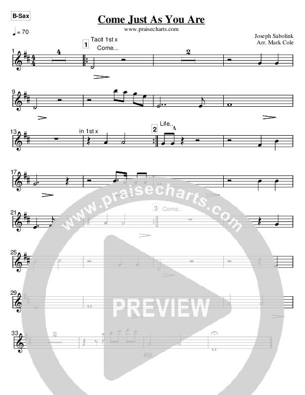 Come Just As You Are Bari Sax (Maranatha Praise Band)