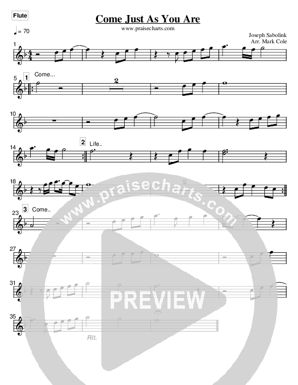 Come Just As You Are Flute (Maranatha Praise Band)