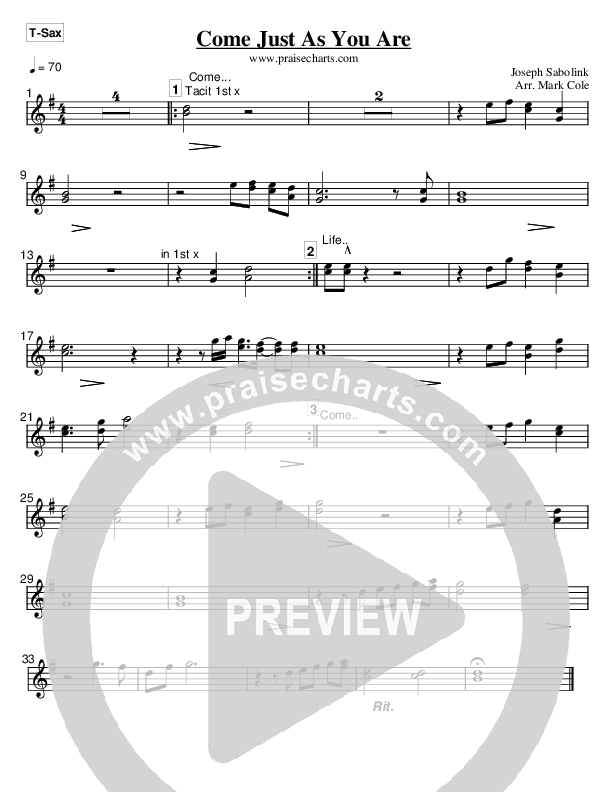 Come Just As You Are Tenor Sax 2 (Maranatha Praise Band)