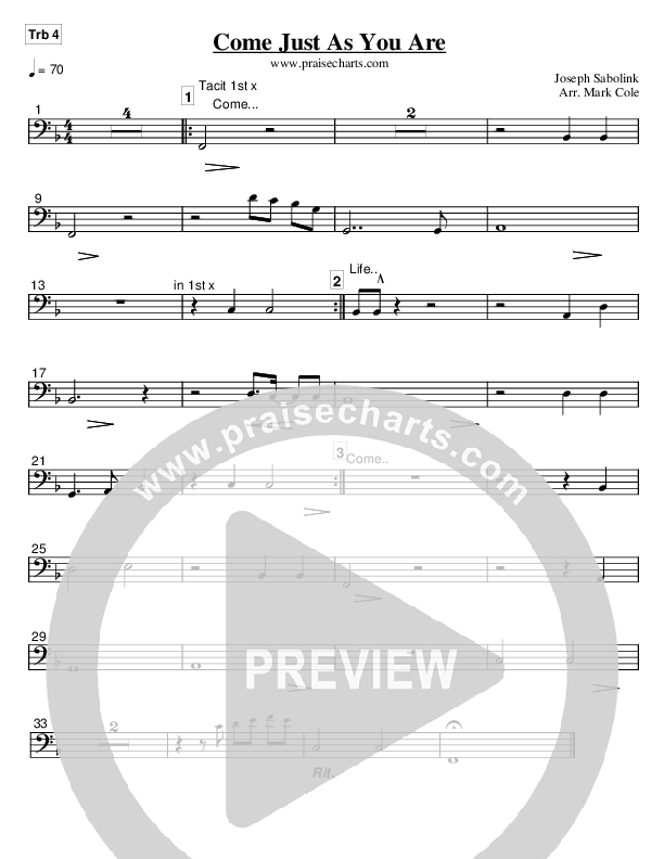 Come Just As You Are Trombone 4 (Maranatha Praise Band)