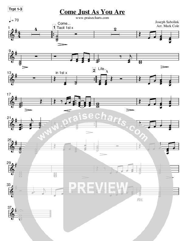 Come Just As You Are Trumpet 1/2/3 (Maranatha Praise Band)