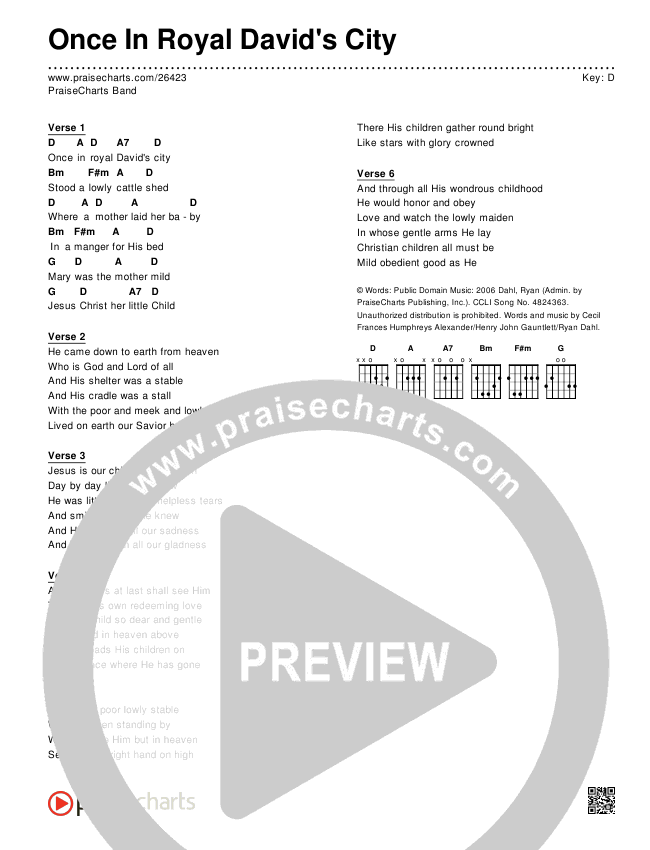 Once In Royal David's City Chords & Lyrics (Traditional Carol)