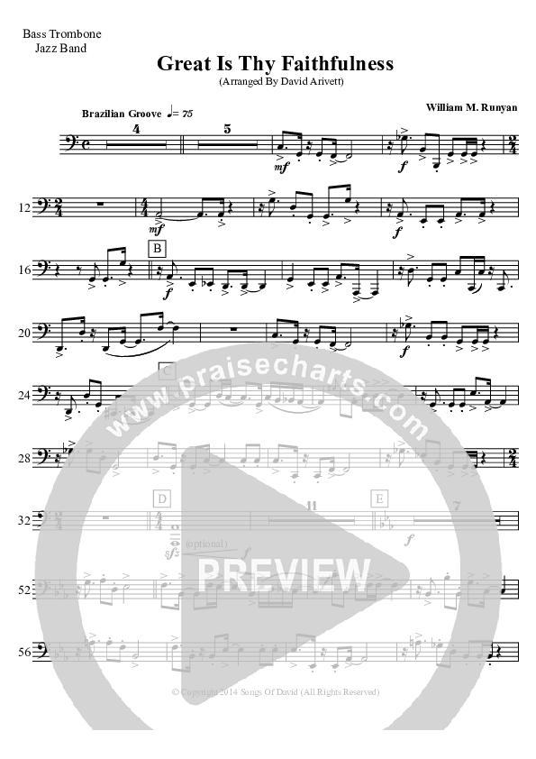 Great Is Thy Faithfulness (Instrumental) Bass Trombone (David Arivett)