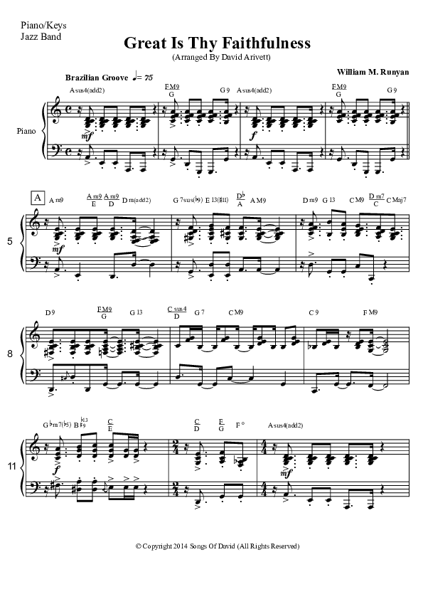 Great Is Thy Faithfulness (Instrumental) Piano Sheet (David Arivett)