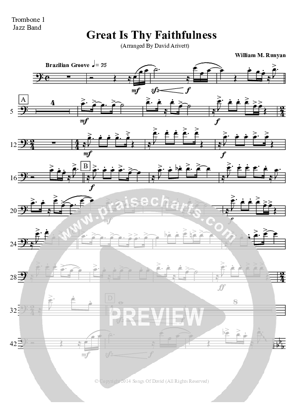 Great Is Thy Faithfulness (Instrumental) Trombone 1 (David Arivett)