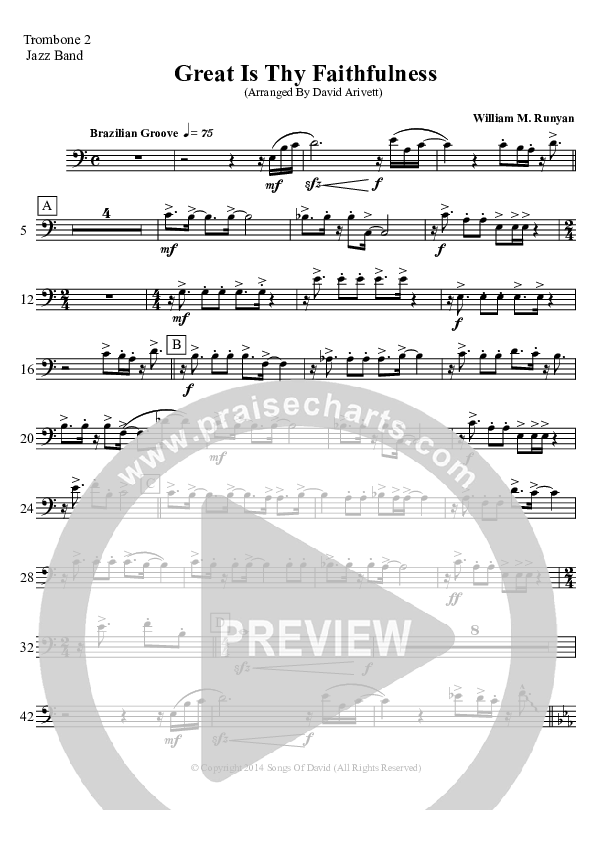 Great Is Thy Faithfulness (Instrumental) Trombone 2 (David Arivett)