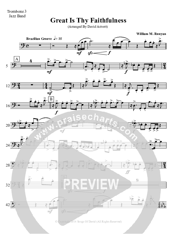Great Is Thy Faithfulness (Instrumental) Trombone 3 (David Arivett)