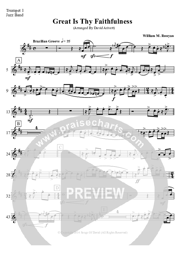 Great Is Thy Faithfulness (Instrumental) Trumpet 1 (David Arivett)