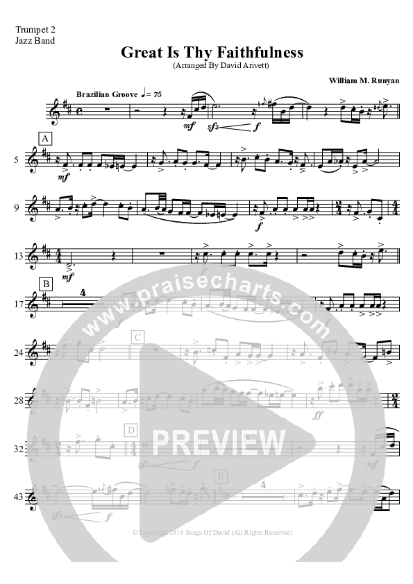 Great Is Thy Faithfulness (Instrumental) Trumpet 2 (David Arivett)