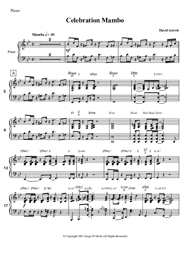 Celebration Mambo (Instrumental) Piano Sheet (David Arivett)