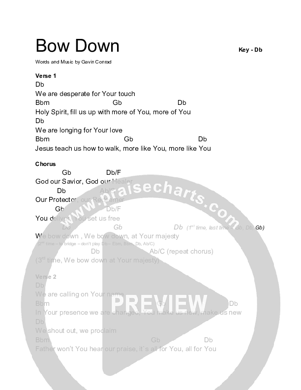 Bow Down Chords & Lyrics (Gavin Conrad)