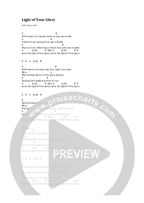 Light Of Your Glory Chords & Lyrics (DC Carson)