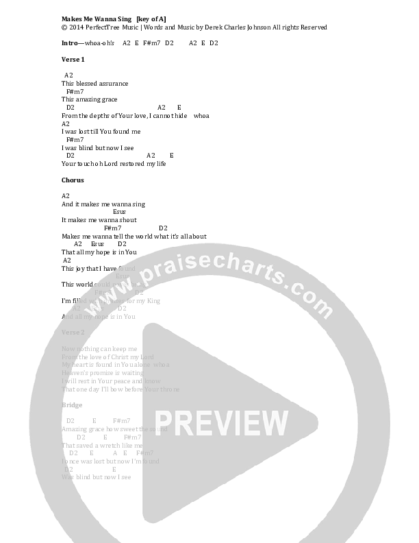 Makes Me Wanna Sing Chords & Lyrics (Derek Charles Johnson)