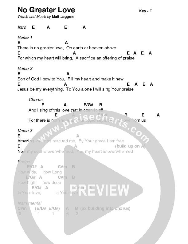 No Greater Love Chords & Lyrics (Matt Jaggers)