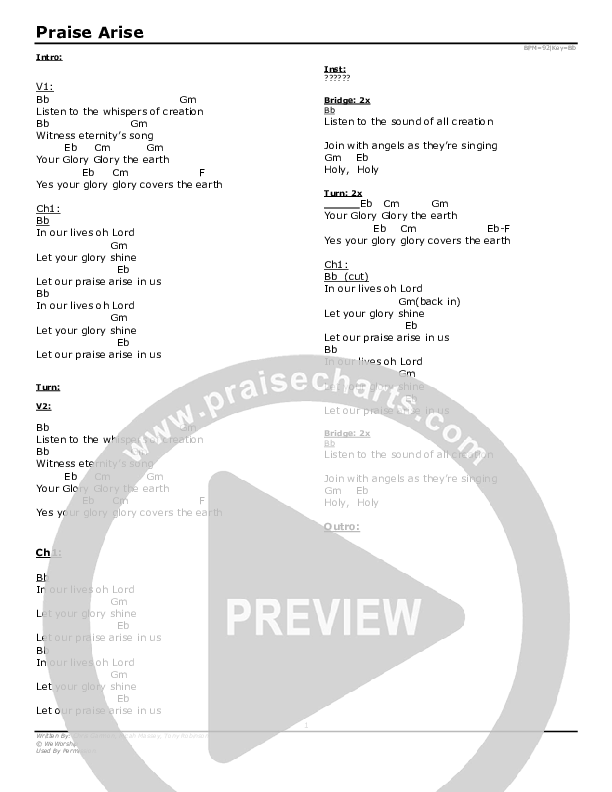 Praise Arise Chords & Lyrics (Tony Robinson)