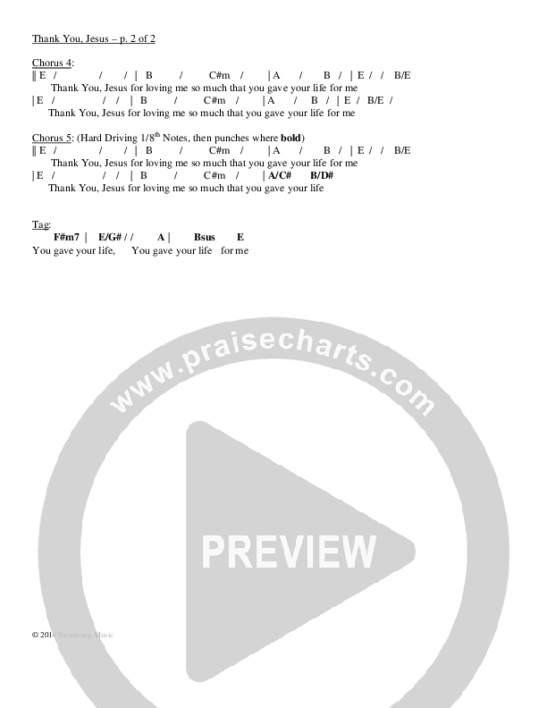 Thank You Jesus Chords & Lyrics (Sean Swanson)