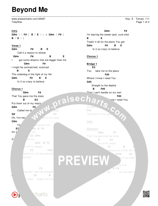 Beyond Me Chords & Lyrics (TobyMac)