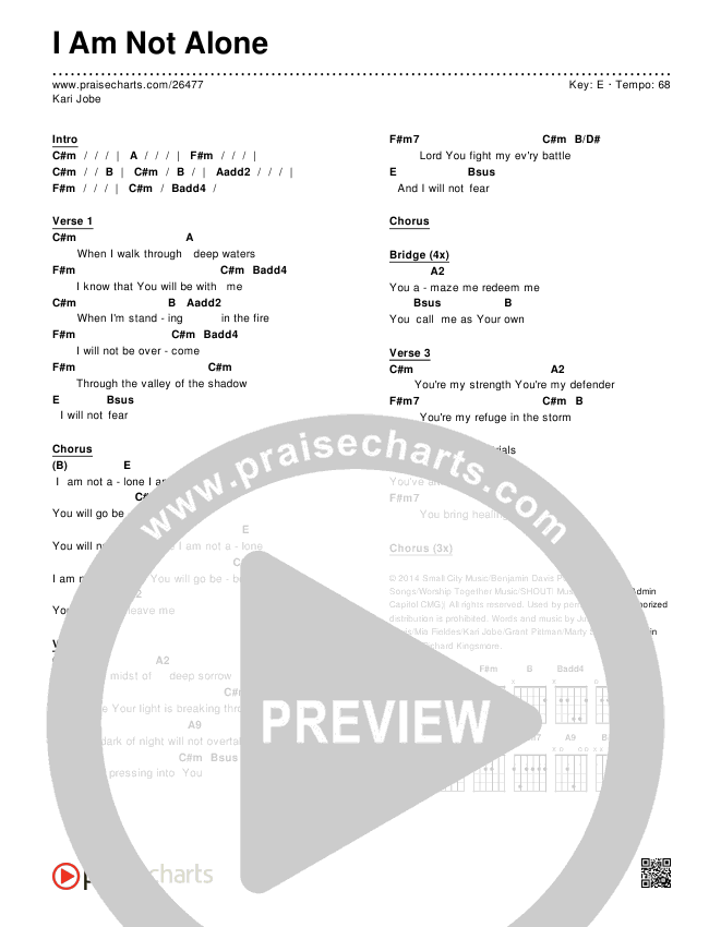 I Am Not Alone (Choral Anthem SATB) Chords & Lyrics (Kari Jobe / Arr. Richard Kingsmore)