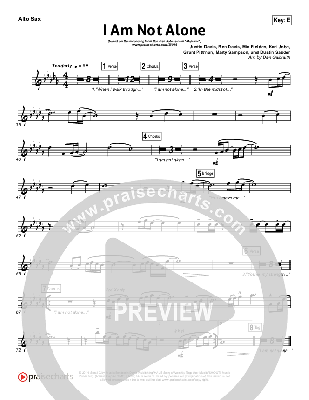I Am Not Alone (Choral Anthem SATB) Alto Sax (Kari Jobe / Arr. Richard Kingsmore)