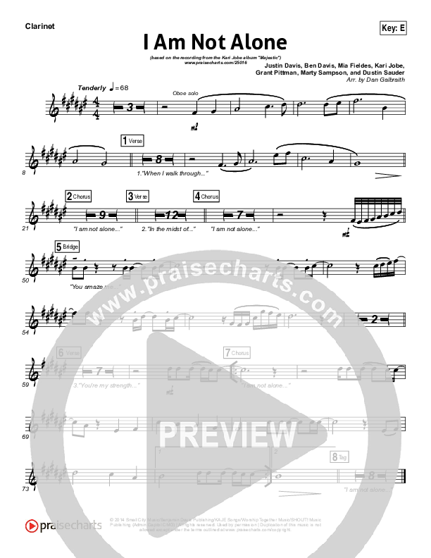 I Am Not Alone (Choral Anthem SATB) Clarinet (Kari Jobe / Arr. Richard Kingsmore)