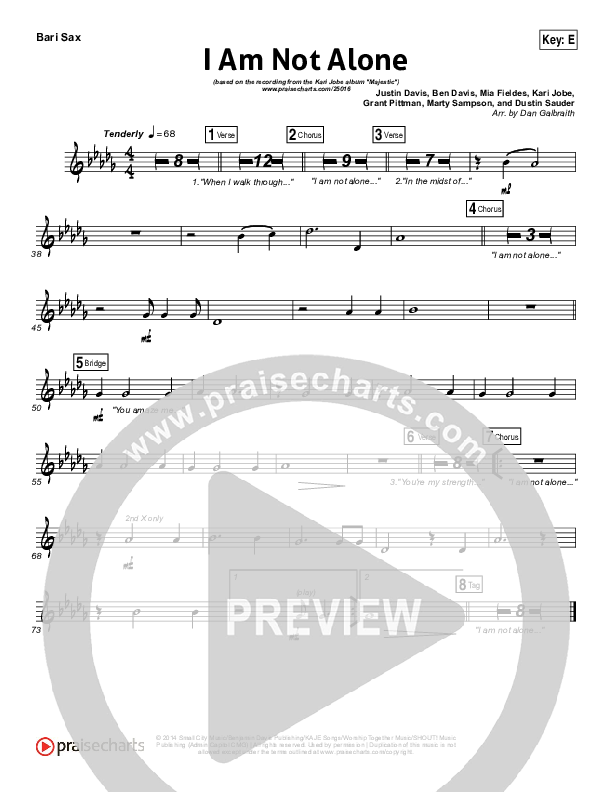 I Am Not Alone (Choral Anthem SATB) Bari Sax (Kari Jobe / Arr. Richard Kingsmore)
