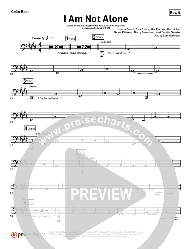 I Am Not Alone (Choral Anthem SATB) Cello/Bass (Kari Jobe / Arr. Richard Kingsmore)