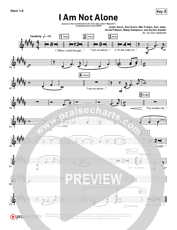 I Am Not Alone (Choral Anthem SATB) French Horn 1/2 (Kari Jobe / Arr. Richard Kingsmore)