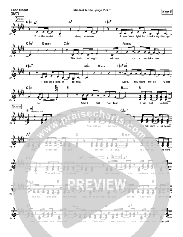 I Am Not Alone (Choral Anthem SATB) Lead Sheet (SAT) (Kari Jobe / Arr. Richard Kingsmore)