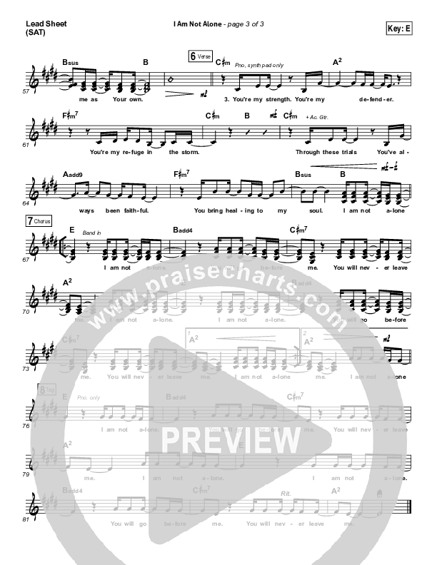 I Am Not Alone (Choral Anthem SATB) Lead Sheet (SAT) (Kari Jobe / Arr. Richard Kingsmore)